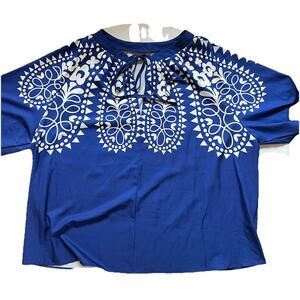 Shein Curve Women's Blouse 2XL Blue Bohemian Paisley Oversize Boho